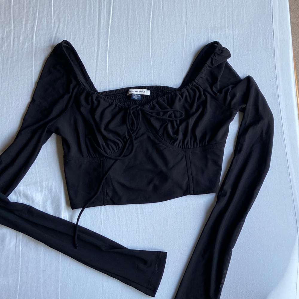 American Eagle Black Long Sleeve Crop Top
